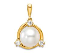 14 Karat massives Gelbgold, 1/8 Karat, künstlicher Diamant SI+ G+ und 8,00 mm Süßwasser-Zuchtperle, Anhänger für Damen
