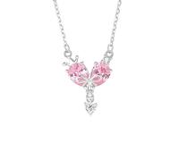 14 Karat Weißgold Au585 Echt Halskette mit Tropfen Rose Lab Rosa Saphir, Bowknot Herz Anhänger Damenkette 14K Gold Moissanit 45cm