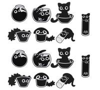 14 Stück Anstecker Pin, Schwarze Katzen Emaille Anstecknadeln Pins Tier Brosche Niedliche Cartoon Katze Abzeichen für Männer Frauen