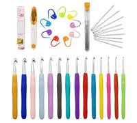 14 Stück Häkelnadeln Set in Voller Größe, 44 Stück Häkelset für Anfänger mit Häkel Zubehör,Ergonomische Häkelnadel Soft Gummi Häckelnadel Häkelhaken Set(2.0mm-10.0mm) mit 1 Gelbe Schere