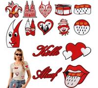 14 Stück Kölner Karneval Rot Weiß Bügelflicken Bügelbilder Karneval Rot Weiß Bügelbilder Köln, Patches Flicken Bügelaufkleber Fasching Accessoires für Kleidung Hosen Hüte