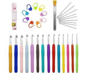 14 Stück Standard Größe Häkelnadeln, 44 Stück Anfänger Häkel-Werkzeug-Set mit Zubehör, ergonomisches weiches Gummi Häkelnadel-Set (2mm-10mm)