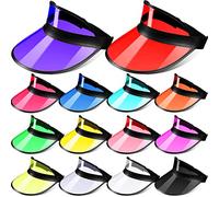 14 Stück Unisex Sonnenblenden Kunststoff Clear Cap Candy Farbe Transparent Tourist Visier Cap Bunte Poker Hut, Schwarze Bordüre, M/L