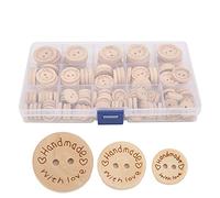 140 Stück 2 Löcher Runde Holz Knöpfe 2,5 cm 2 cm 1,5 cm 3 Verschiedene Größen DIY Handgemachte Dekor Brief Liebesmuster Knöpfe mit Stroage Box zum Nähen Kunst Handwerk