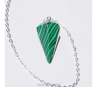 14X22MM Kleine Größe Amethyst Lapis Opal Klarer Kristall Steinkegel Kette Wünschelrute Chakra Hexagon Pendel Mit Kette 1PC-Malachit