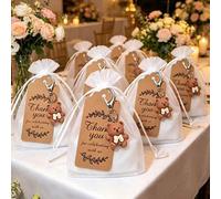 15/3 Stücke Brauner Teddybär Schlüsselanhänger Set, enthält kleinen braunen Bär Schlüsselanhänger, weißen Beutel und Dankeskarte, Baby-Shower Party De