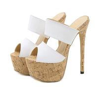 15,5 cm Hausschuhe Damen Platform High Heel Stiletto Knöchelriemen Open Toe Damen Sandalen,Weiß,42 EU