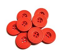 15 edle Holz-Knöpfe 25mm (2,5cm) rot rund Rillenmuster Vierlochknöpfe a 2mm je Loch - 4-Loch-Knöpfe mit Rillen zum Annähen nähen aufnähen basteln Bastelknöpfe Jackenknöpfe Mantelknöpfe