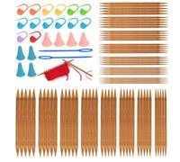 15 Größen Stricknadel Bambus Set Holz Stricknadeln Set Doppelspitzig | Handarbeit Stricknadeln mit Maschenmarkierer Kunststoff Nadeln Bambus Nadelspiel Set, für Socken Handschuhe Schals