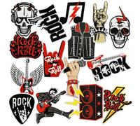 15 Stück Cartoon Schwarze Musikserie Stickerei Patch Rock Skelett Bügelbild Aufbügler Iron On Sew On Flicken Aufkleber Applikation DIY Bügelbilder für T-Shirt Weste Rucksäcke Kleidung Taschen Hut