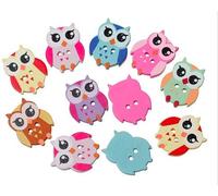 15 Stück edle Holzknöpfe Eule Eulen 21 x 17 mm, 2 Löcher bunte Bastelknöpfe Tierknöpfe Knöpfe mit Eulenmotiv zum annähen nähen basteln