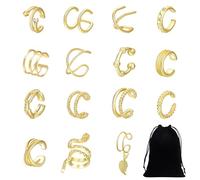 15 Stück goldene Ohrclips mit 1 Stück Aufbewahrungstasche, Ohrclips, Damen-Ohrmanschetten, Ohrringe, Knorpel-Ohrmanschetten, durchbohrte Ohren, Wickelohrringe. (Gold)