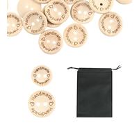 150 Stück Holzknöpfe mit 1 Knopf-Aufbewahrungstasche, runde Knöpfe, handgefertigte Knöpfe, Knöpfe mit handgefertigten Worten mit Liebe, Zwei-Ösen-Knöpfe