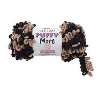 150g Strickgarn Alize Puffy More Color, Fingerstrick-Wolle Stricken ohne Nadel Farbwahl, Farbe:6289 hellbeige-schwarz