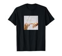 157 Store - Michelangelo The Creation of the Cat T-Shirt - Unisex Kinder und Erwachsene - Schwarz - S - Klassisch - Katzenprint - T-Ausschnitt im Rücken - Winter