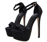 16,5 cm Damen Open Toe Knöchelriemen High Heel Sandalen Abend Party Plateau Pumps Für Damen Sandalen,Schwarz,46 EU
