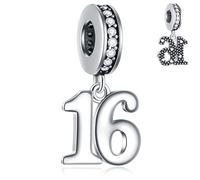 16 Geburtstag Dangle Charms passt Pandora Jahrestag Armband, 925 Sterling Silber 16th Feier Anhänger Perlen mit CZ, süße Zahl 16 Jahre Bday Geschenke für Schwester/Tochter/Sohn