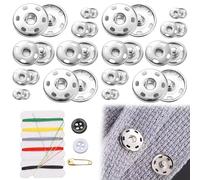 16 Paar Druckknöpfe, Druckknöpfe zum Annähen, MetallDruckknöpfe mit Nähset, Verschlussknöpfe für Geldbeutel, Handtasche, Kleidung, Blusen, Nähreparatur, DIY Handwerk, 4 Größen (7/10/15/21mm) (Silber)