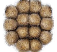 16 Pcs Brown Faux Fur Pom Poms for Hats - 4.5 Inch Fluffy DIY Knitting Hat Pompoms with Elastic Loop, Removable Crochet Crafts Accessories for Shoes Scarves Gloves Bags Keychains