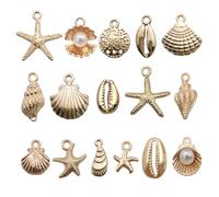 16 Stück Ozeanperlen zur Schmuckherstellung, goldener Taschenanhänger | 16 Ozean-Stile, Taschenanhänger aus Goldlegierung, ideal für selbstgemachte Armbänder, Taschen