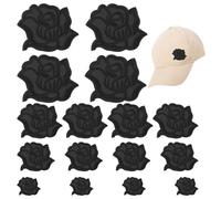 16 Stück Rose Patches zum Aufbügeln Schwarz 4 Größen von Bügelflicken Schwarz Aufnäher zum Aufbügeln Geeignet für Jeans Jacken Pullover Hüte Schuhe Damentaschen