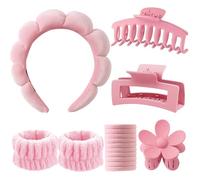 16 Stück Spa Stirnband Make Up Schwamm Set Damen, Bubble Skincare Headband Handgelenk Waschband, 3 Haarklammers, 10 Haargummis, Abschmink Haarband Kosmetik Stirnband, Yoga Sport Dusche Haircare Set