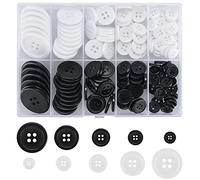 160 Stück Schwarze Weiße Hemdknöpfe, 4 Löcher Knöpfe Rund zum Nähen, Basteln Harz Knöpfe für Nadeln Stricken Handwerk - 10mm, 13mm, 15mm, 20mm, 25 mm