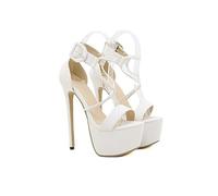 16CM/6.29IN Frauen High Heels Stiletto Dicke Sohle Flache Mund Schnalle Mode Casual Daily Walking Catwalk Modell Kleid Schuhe,Weiß,42 EU