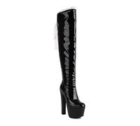 16CM/6.29IN über dem Knie Stiefel Dicke Ferse Dicke Sohle Sexy High Heels Party Schuhe Frauen Große Größe Schuhe,Schwarz,43 EU