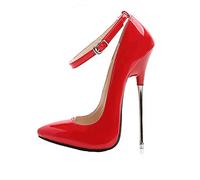 16CM/6,30IN Frauen einfarbig spitz sexy Stiletto High Heels Sandale Pumps Damen High Heels sexy Pole Dancer Stripper Ferse Stiletto Party Sandalen,Rot,37 EU