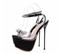 17 cm Frauen Plus Größe Super-High Heel Pump Plateau Schuhe Sandalen,Schwarz,40 EU