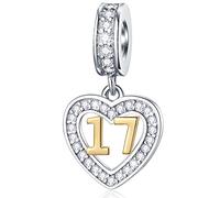 17 Jahre alte Geburtstag Charms passen Pandora Schlange Kette, 18K goldene Zahl 17 Dangle, 925 Sterling Silber 17th Anniversary Herz Halskette Anhänger mit Geburtssteinen CZ, Geschenke für Göttin/Sohn