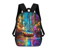 17inch Kinderrucksack 3D-gedruckt City Lights And Cars Schulrucksack, Modisch, Lässig, Leicht, Für Schule, Uni Und Reisen