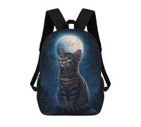 17inch Kinderrucksack 3D-gedruckt Night Sky Cat Moon -3 Schulrucksack, Modisch, Lässig, Leicht, Für Schule, Uni Und Reisen