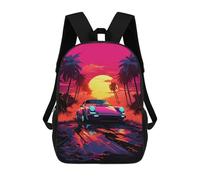 17inch Schulrucksack Für Mädchen Neon Sunset Road Trip -1 3D-gedruckter Schulrucksack Für Jungen, Lässiger Tagesrucksack Für Schüler Der Mittelstufe