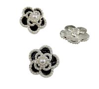 18/23 mm Kamelien-Knöpfe zum Stricken, modische Perlen, schwarz-weiß, Metallschaft, Knopf, Nähzubehör, DIY (Perlschwarz, 18 mm, 12 Stück)