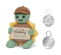 18 Geburtstag Frauen, Positive Sonnenblumen-Schildkröte und Glücksbringer-Schlüsselanhänger, Pocket Hug Figuren Geschenk zum 18 Geburtstag Männer Frauen, Weihnachten Geschenk