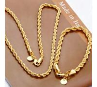 18 Karat vergoldete 4mm Kette, Herren Gedrehte Seil Halskette Armbänder, Mode Schmuckset für Frauen und Männer, Silber, Hochwertige Qualität