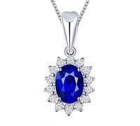 18 Karat weiße Halskette für Damen, Blume mit ovalem -Diamant von 0,51 ct bis 0,72 ct, blaue Halsketten für Damen