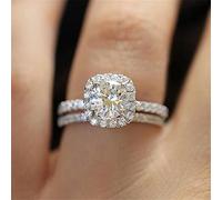 18 Karat weißvergoldetes Sterlingsilber, Princess-Schliff, Braut-Set, Eheringbänder mit 9