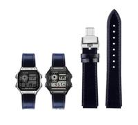 18 mm Herren-Retro-Armband aus echtem Leder, passend for Casio AE-1200WH/1300/1000/A159/A158/AQ-S810W/MRW-200H(Blue silver B)