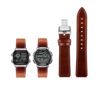 18 mm Herren-Retro-Armband aus echtem Leder, passend for Casio AE-1200WH/1300/1000/A159/A158/AQ-S810W/MRW-200H(Brown silver B)