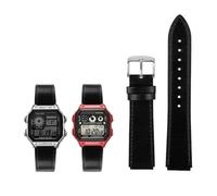 18 mm Herren-Retro-Armband aus echtem Leder, passend for Casio AE-1200WH/1300/1000/A159/A158/AQ-S810W/MRW-200H(Black silver pin)