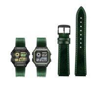 18 mm Herren-Retro-Armband aus echtem Leder, passend for Casio AE-1200WH/1300/1000/A159/A158/AQ-S810W/MRW-200H(Green black pin)