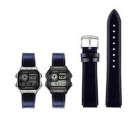 18 mm Herren-Retro-Armband aus echtem Leder, passend for Casio AE-1200WH/1300/1000/A159/A158/AQ-S810W/MRW-200H(Blue silver pin)
