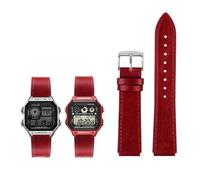 18 mm Herren-Retro-Armband aus echtem Leder, passend for Casio AE-1200WH/1300/1000/A159/A158/AQ-S810W/MRW-200H(Red silver pin)