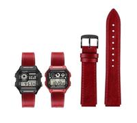 18 mm Herren-Retro-Armband aus echtem Leder, passend for Casio AE-1200WH/1300/1000/A159/A158/AQ-S810W/MRW-200H(Red black pin)