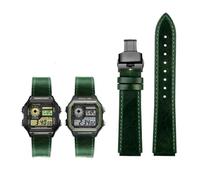 18 mm Herren-Retro-Armband aus echtem Leder, passend for Casio AE-1200WH/1300/1000/A159/A158/AQ-S810W/MRW-200H(Green black B)