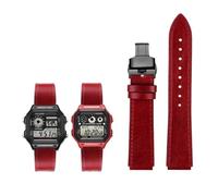 18 mm Herren-Retro-Armband aus echtem Leder, passend for Casio AE-1200WH/1300/1000/A159/A158/AQ-S810W/MRW-200H(Red Black B)