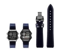18 mm Herren-Retro-Armband aus echtem Leder, passend for Casio AE-1200WH/1300/1000/A159/A158/AQ-S810W/MRW-200H(Blue Black B)